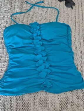Kenneth Cole New York Bright Turquoise Ruffle-Front Tankini Top